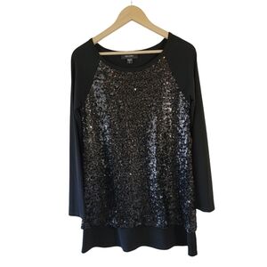 Karen Kane Black Sequin Long Sleeve High-Low Crewneck Formal Top S Minimalist